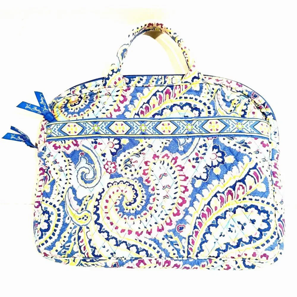 Vintage Vera Bradley Quilted Paisley Blue Zip Top Tote Bag Granola Girl Artsy